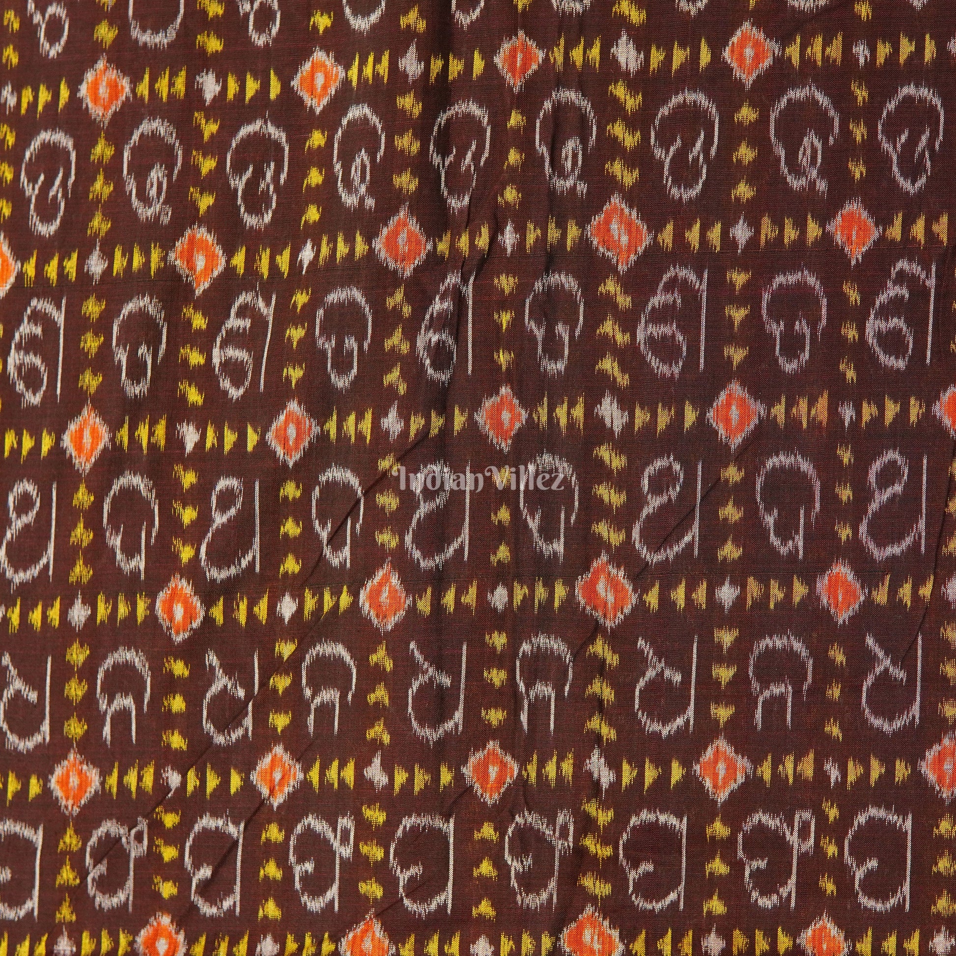 Deep Maroon Odia Barnamala Sambalpuri Cotton Fabric