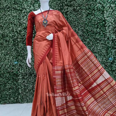Peach Red Phoda Kumbha Sambalpuri Ikat Silk Saree