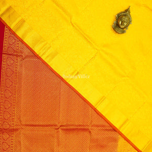 Golden Yellow Flower Motif Pure Kanjivaram Silk Saree