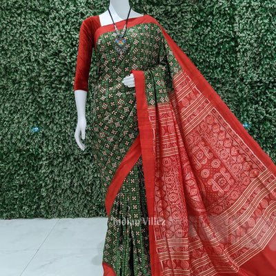 Green Red Pasapali Theme Sambalpuri Silk Saree