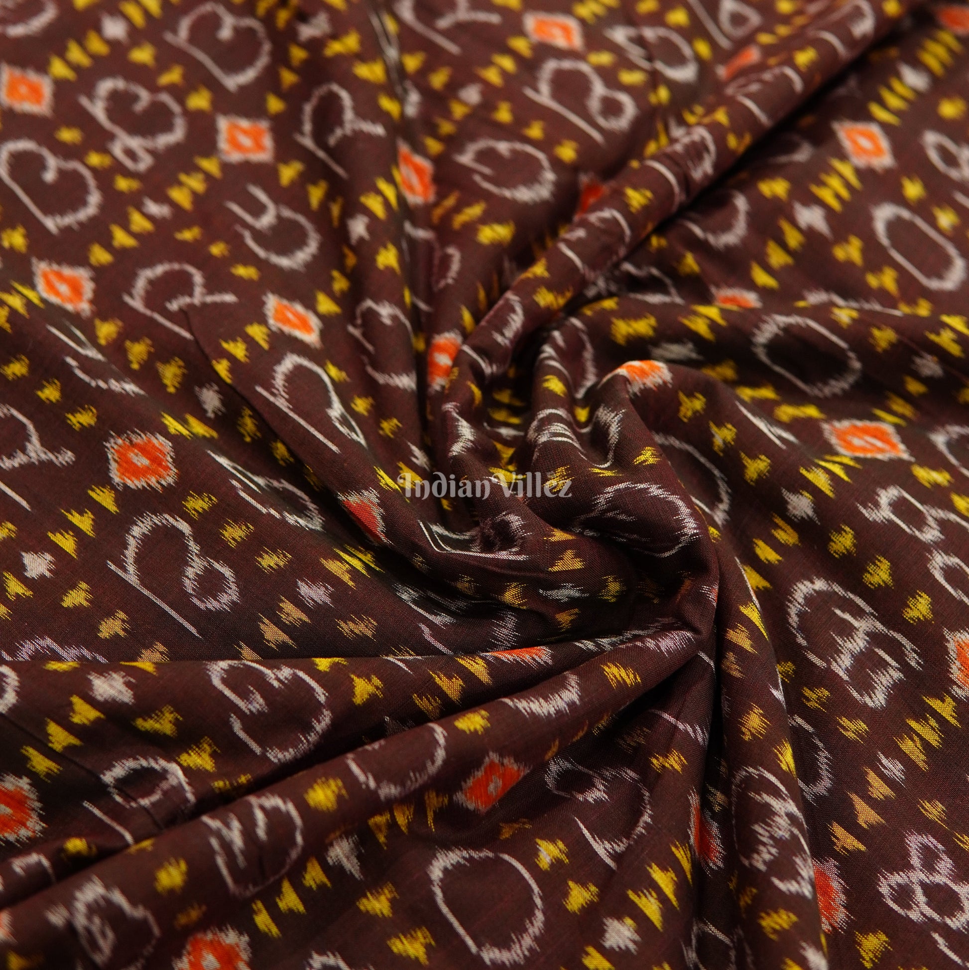 Deep Maroon Odia Barnamala Sambalpuri Cotton Fabric