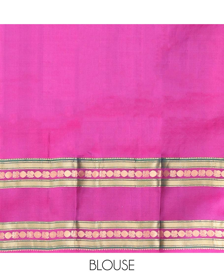 Blue zari buttas silk saree, contrast jaal pallu & rettai pettu border of rekku,Muthu,banaras & mayil poun