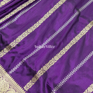 Purple Banarasi Katan Saree with Golden Siver Zari Work