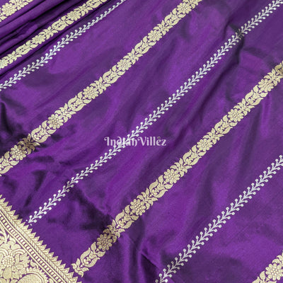 Purple Banarasi Katan Saree with Golden Siver Zari Work