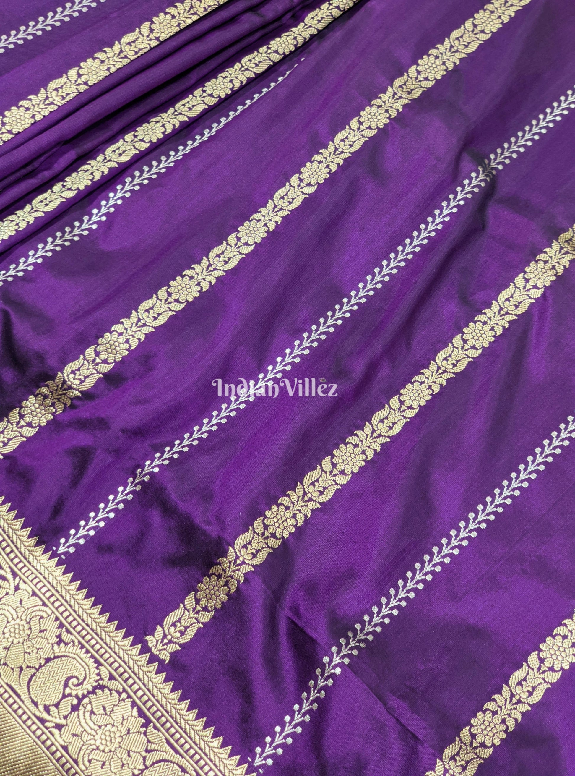 Purple Banarasi Katan Saree with Golden Siver Zari Work