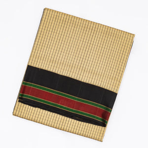 Beige Handloom Kora Silk Saree With Checks & Contrast Black Border