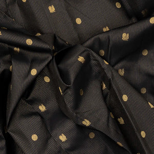 Black Handloom Kanchipuram Silk Saree With Stripes & Buttas