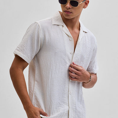 Cream Box Fit Linen Blend Shirt