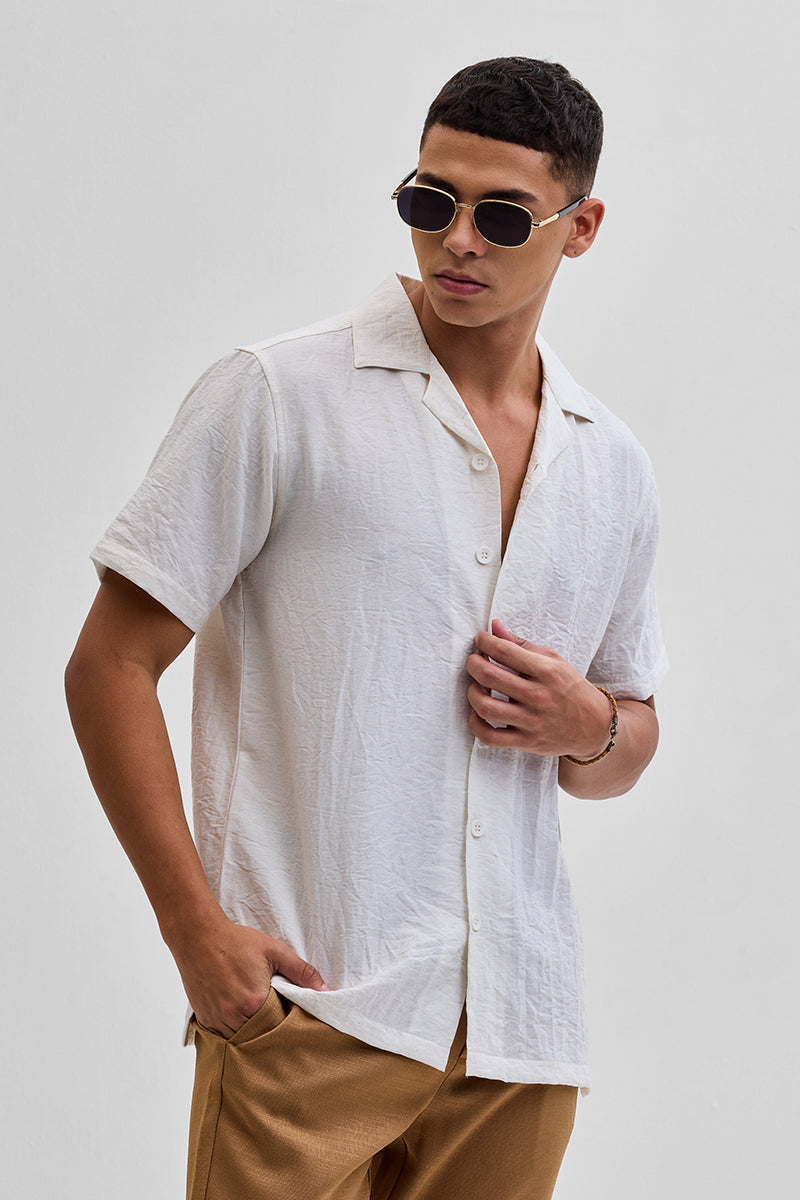 Cream Box Fit Linen Blend Shirt