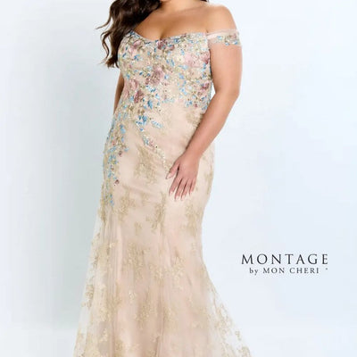 Montage 118966 Long Metallic Evening Floral Formal Dress