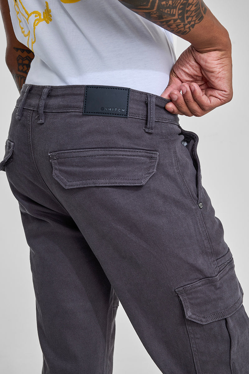Grey Slim Fit Cargo Jeans