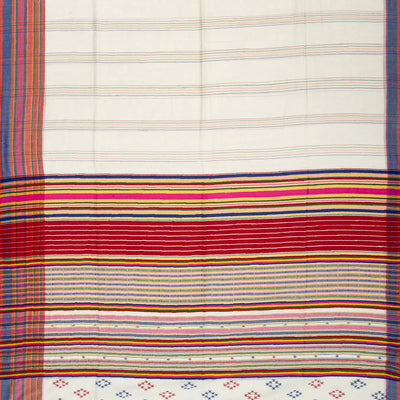 Off White Handloom Bengal Cotton Saree With Stripes