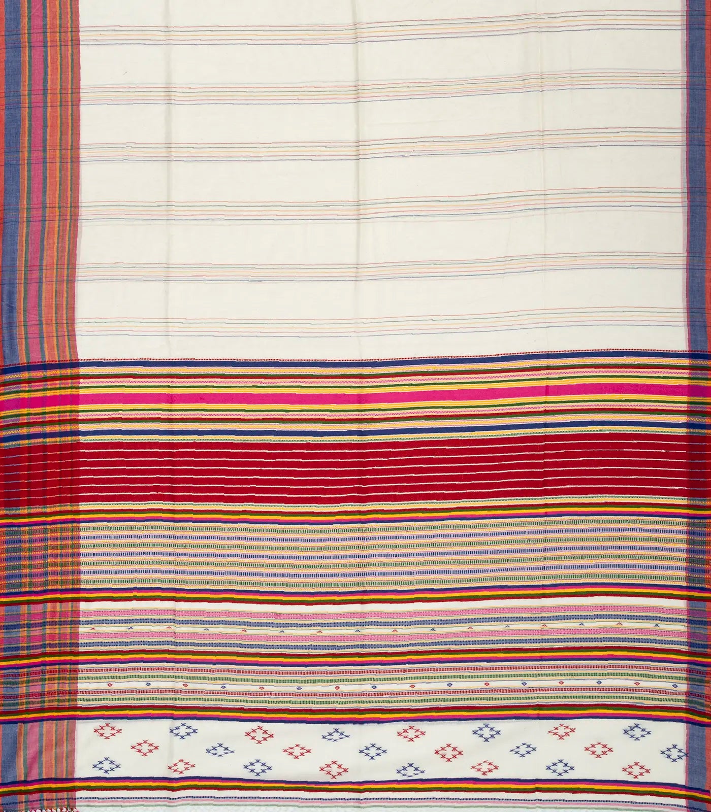 Off White Handloom Bengal Cotton Saree With Stripes