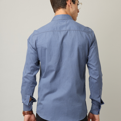 Frankshirt Blue Solid Tailored Fit Cotton Casual Shirt for Man