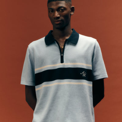 Alma De Ace Notu Knitted Blue Polo Shirt