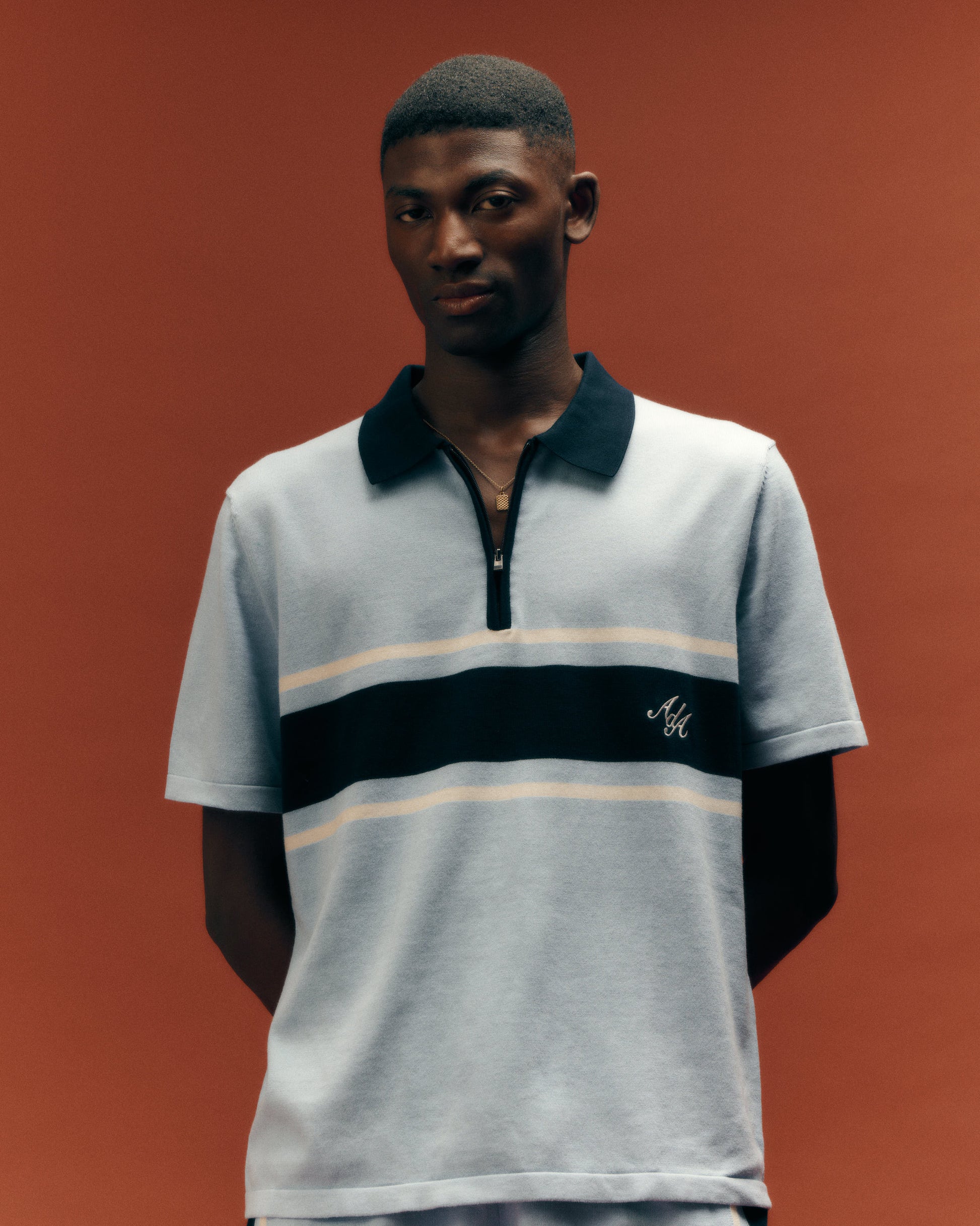 Alma De Ace Notu Knitted Blue Polo Shirt