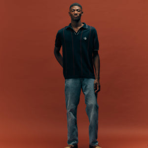 Alma De Ace Stripe Knit Navy Blue Polo Shirt