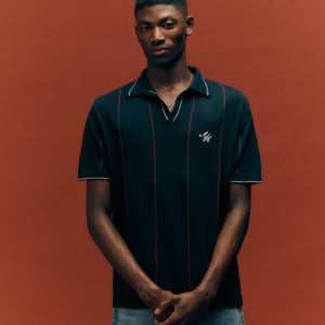 Alma De Ace Stripe Knit Navy Blue Polo Shirt