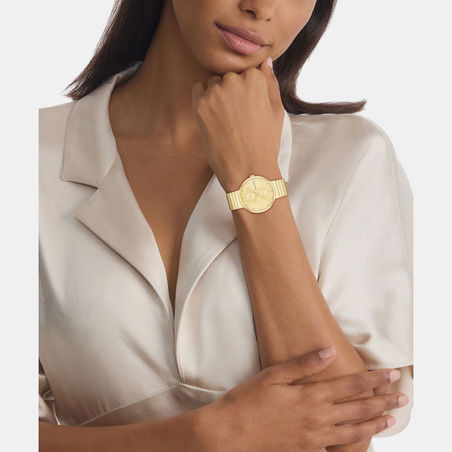 Create Women Quartz Gold Dial Multi-Function Stainless Steel Watch 25100030