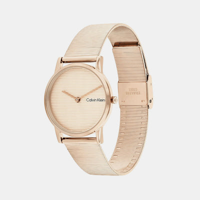 Ck Feel Women Quartz Carnation Gold Dial Analog Mesh Watch 25100036
