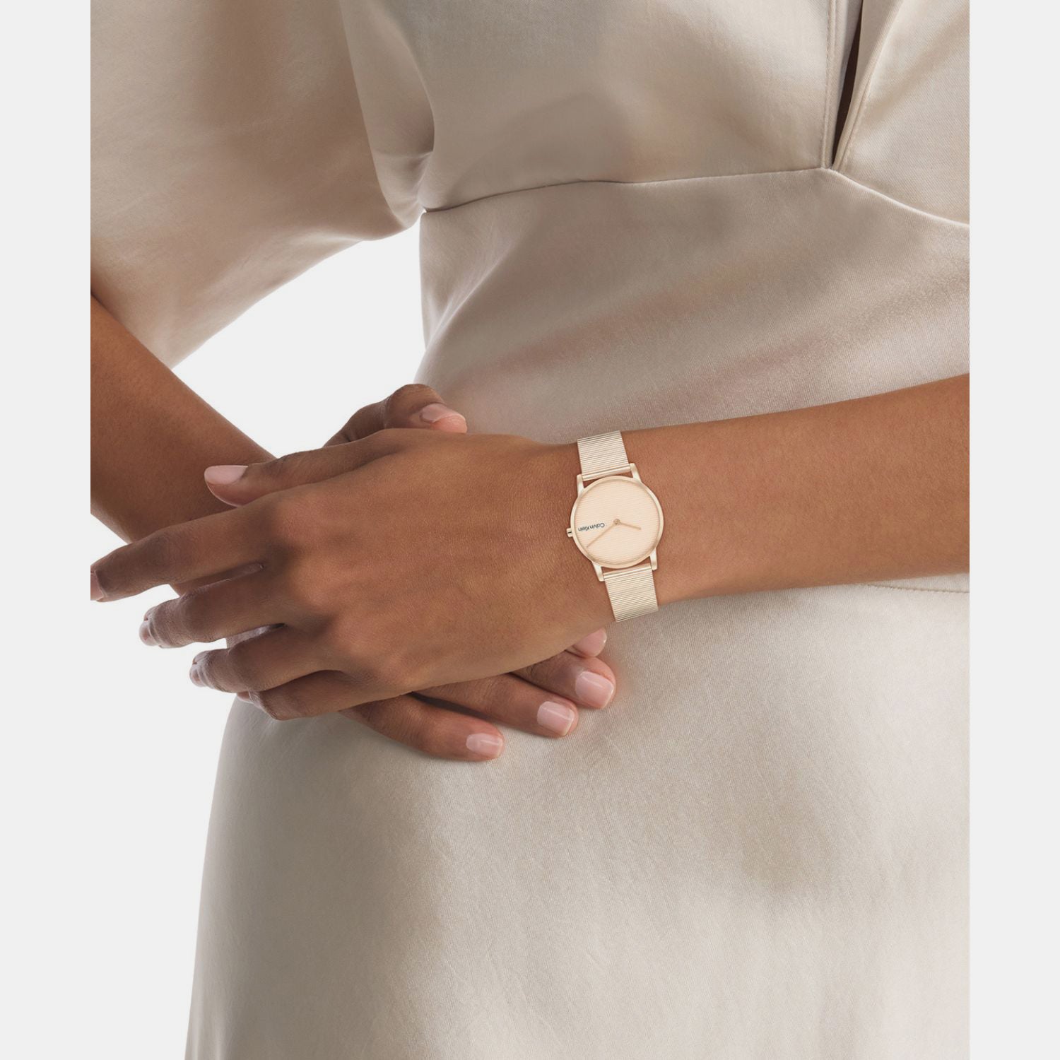 Ck Feel Women Quartz Carnation Gold Dial Analog Mesh Watch 25100036