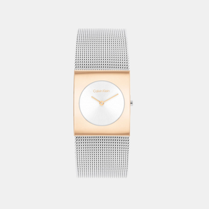 Ck Pulse Women Quartz Silver & White Dial Analog Mesh Watch 25100063