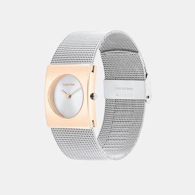 Ck Pulse Women Quartz Silver & White Dial Analog Mesh Watch 25100063