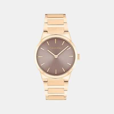 Ck Linear Elegance Women Quartz Brown Dial Analog Stainless Steel Watch 25100078
