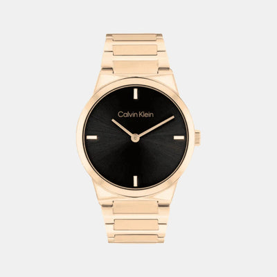 Ck Linear Elegance Women Quartz Black Dial Analog Stainless Steel Watch 25100086