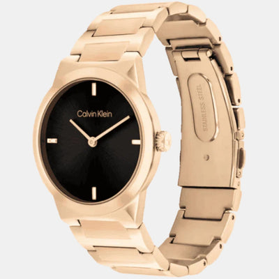 Ck Linear Elegance Women Quartz Black Dial Analog Stainless Steel Watch 25100086