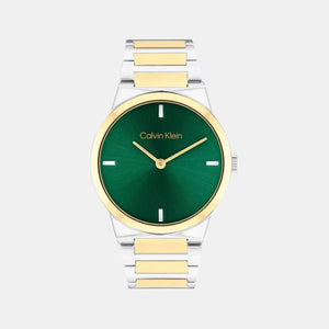 Ck Linear Elegance Women Quartz Green Dial Analog Stainless Steel Watch 25100087