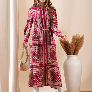 Ethnic Floral Printed Straight Fit Kurta with Tie Ups - Maroon
