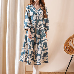 Abstract Printed A-Line Flared Kurta - Teal Blue