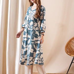 Abstract Printed A-Line Flared Kurta - Teal Blue