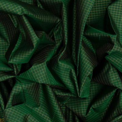 Dark Green Handloom Kanchipuram 9 Yards Silk Saree With Zari Checks
