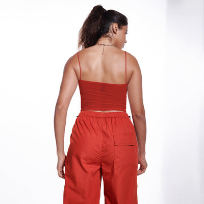 Red Mesh Buckle Tank Top