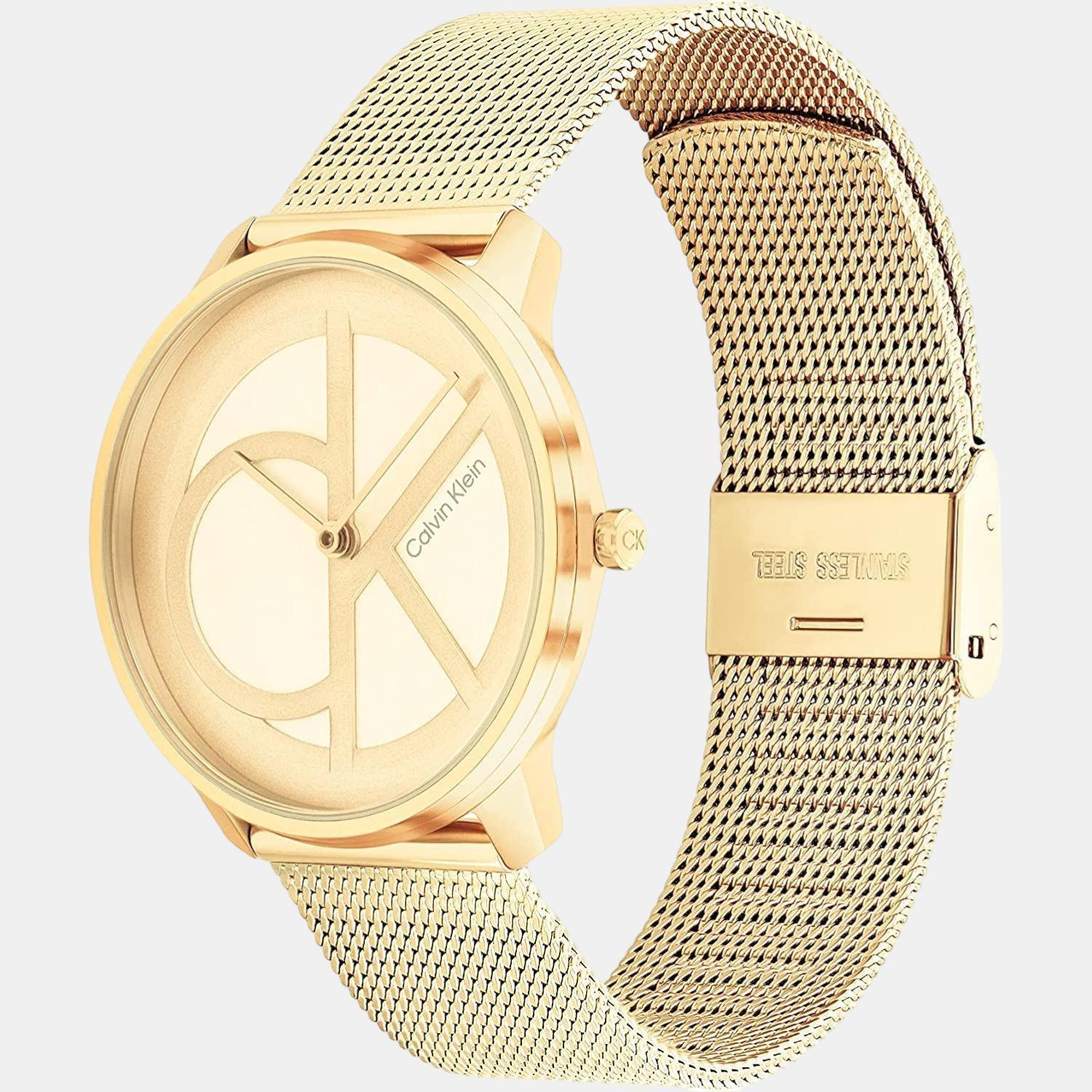 Ck Iconic Unisex Quartz Yellow Dial Analog Stainless Steel Watch 25200034