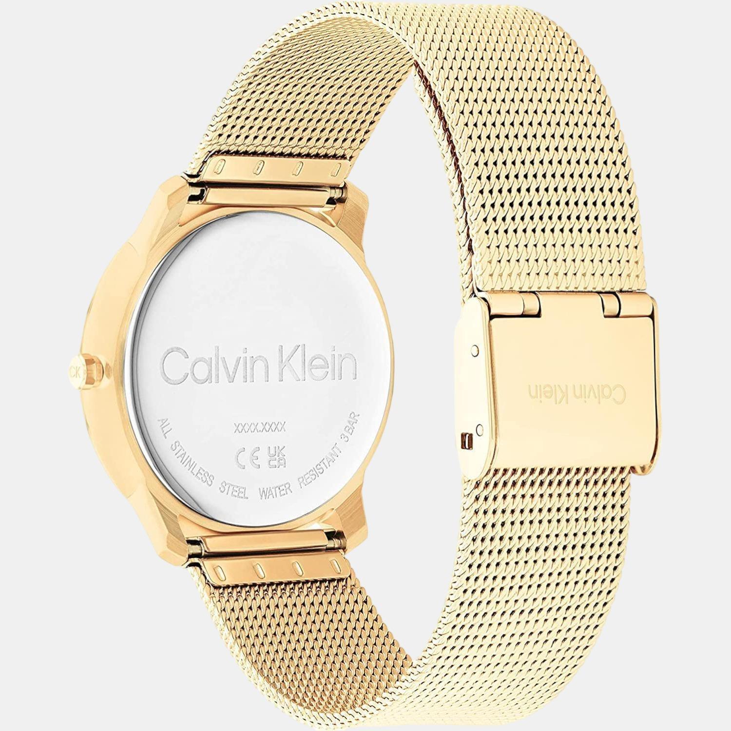 Ck Iconic Unisex Quartz Yellow Dial Analog Stainless Steel Watch 25200034