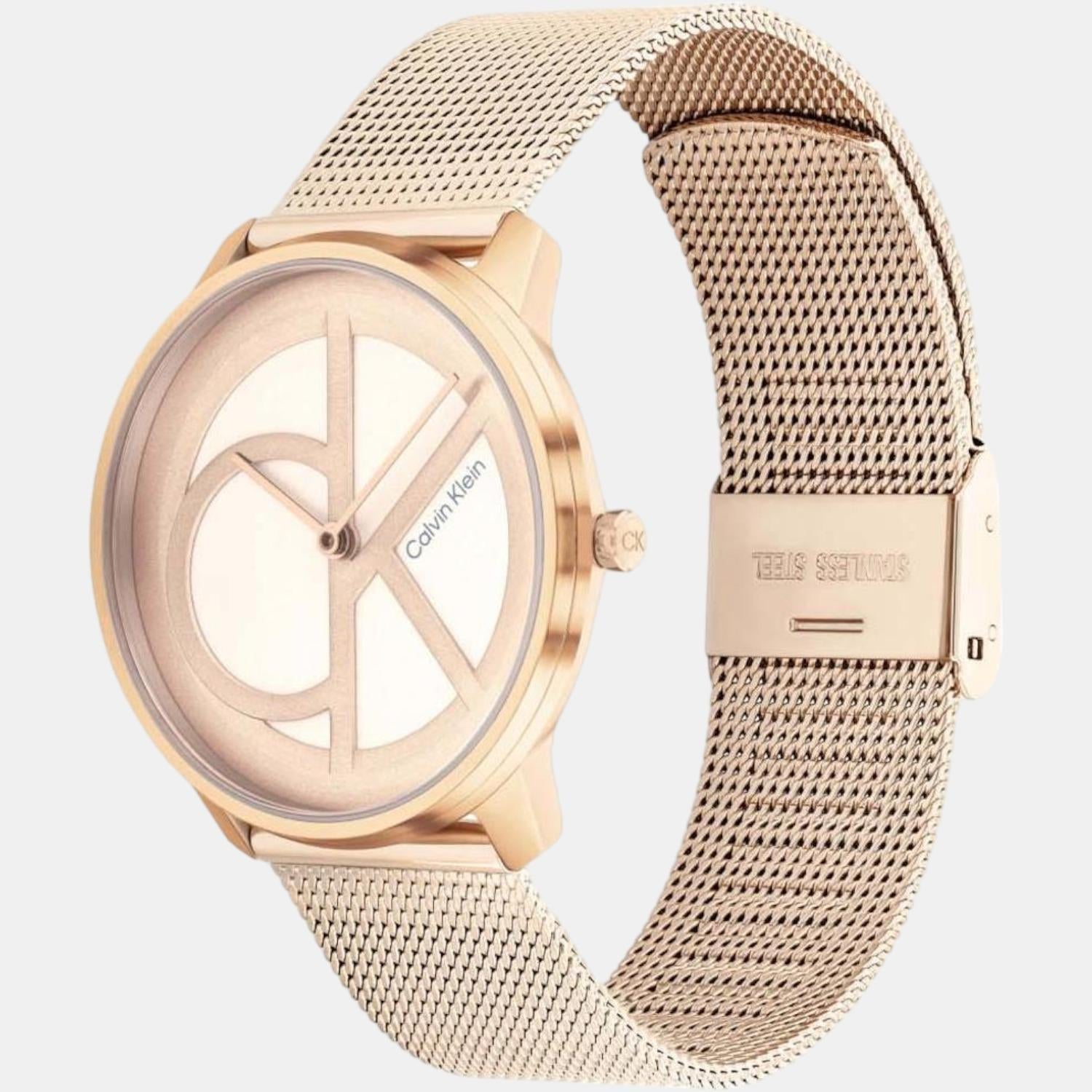 Ck Iconic Unisex Quartz Gold Dial Analog Stainless Steel Watch 25200035