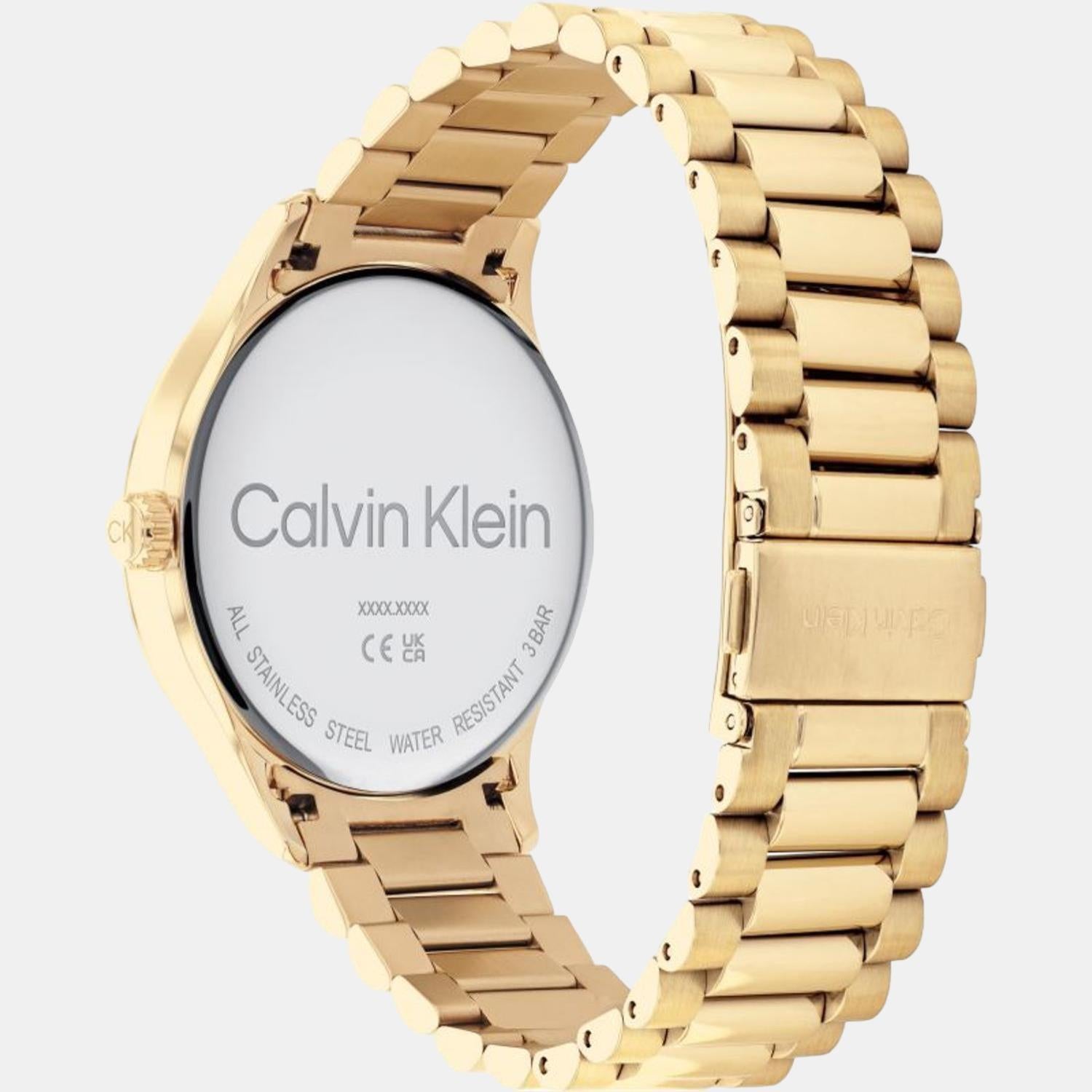 Ck Iconic Unisex Quartz Gold Dial Analog Stainless Steel Watch 25200038