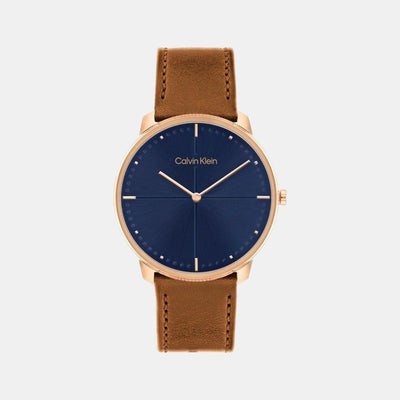 Ck Iconic Men Quartz Blue Dial Analog Leather Watch 25200154