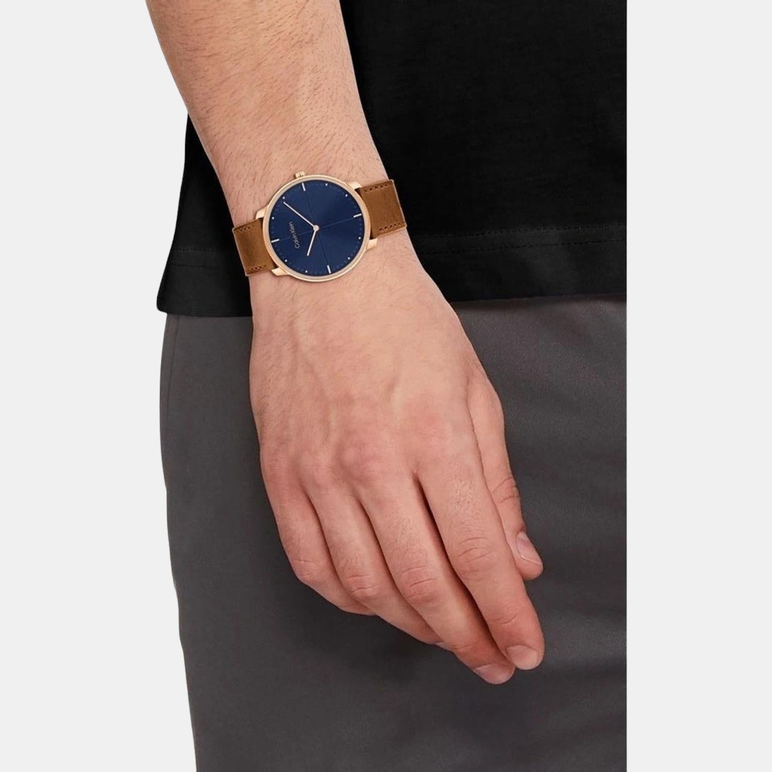 Ck Iconic Men Quartz Blue Dial Analog Leather Watch 25200154
