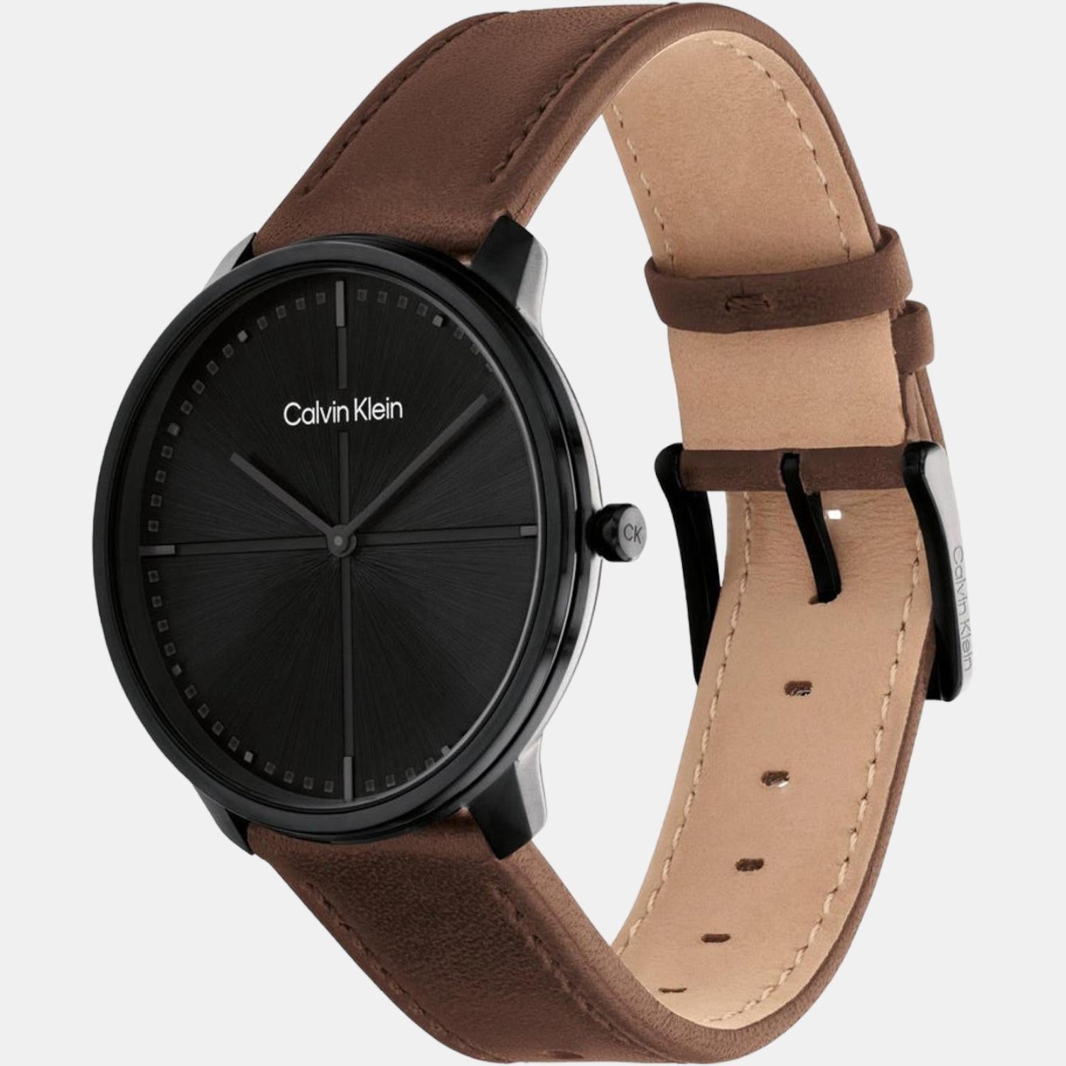 Ck Iconic Men Quartz Black Dial Analog Leather Watch 25200155
