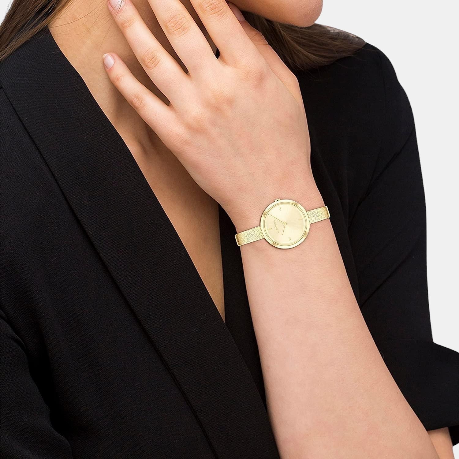Ck Iconic Women Quartz Gold Dial Analog Stainless Steel Watch 25200182