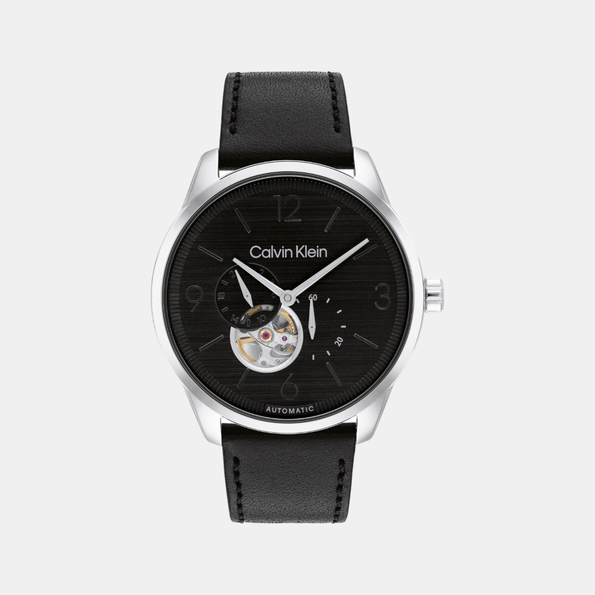 Ck Esteem Men Automatic Black Dial Multi-Function Leather Watch 25200388