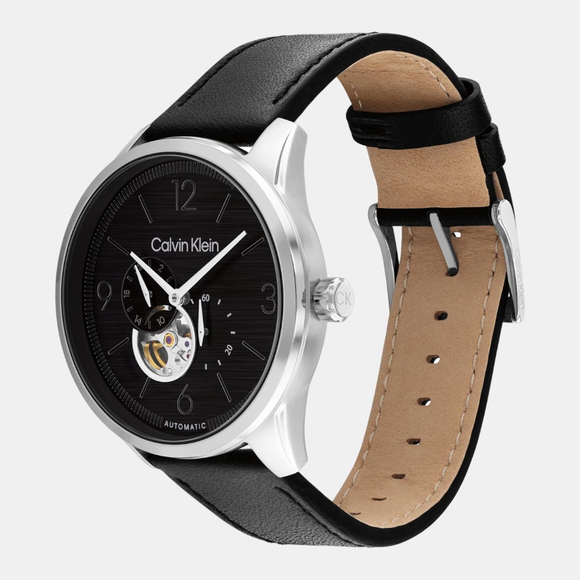 Ck Esteem Men Automatic Black Dial Multi-Function Leather Watch 25200388