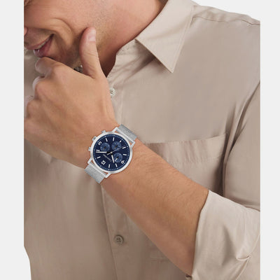 Gauge Men Quartz Blue Dial Multi-Function Mesh Watch 25200438