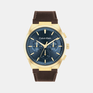Distinguish Men Quartz Dark Blue Dial Multi-Function Leather Watch 25200445