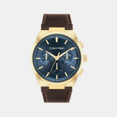 Distinguish Men Quartz Dark Blue Dial Multi-Function Leather Watch 25200445