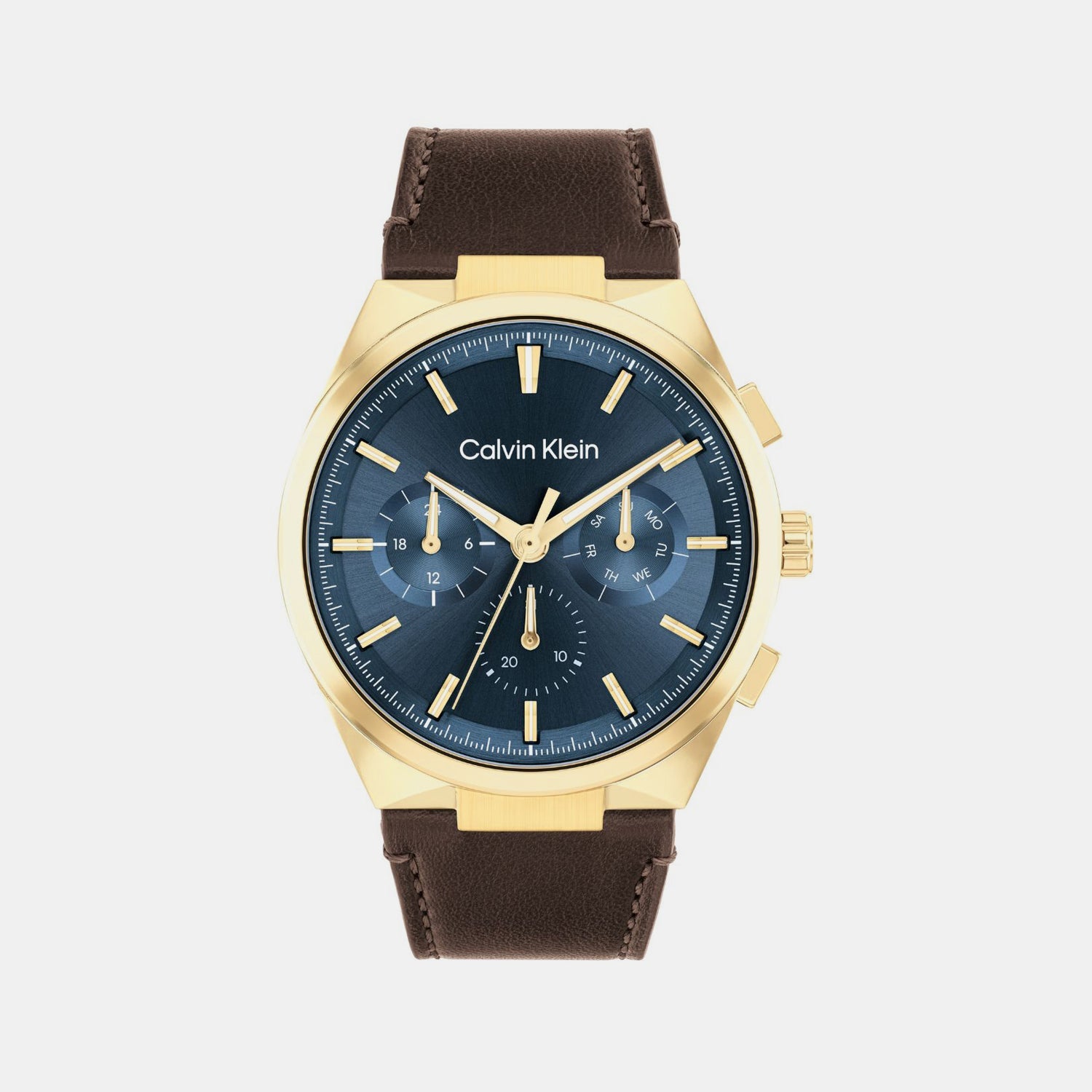 Distinguish Men Quartz Dark Blue Dial Multi-Function Leather Watch 25200445